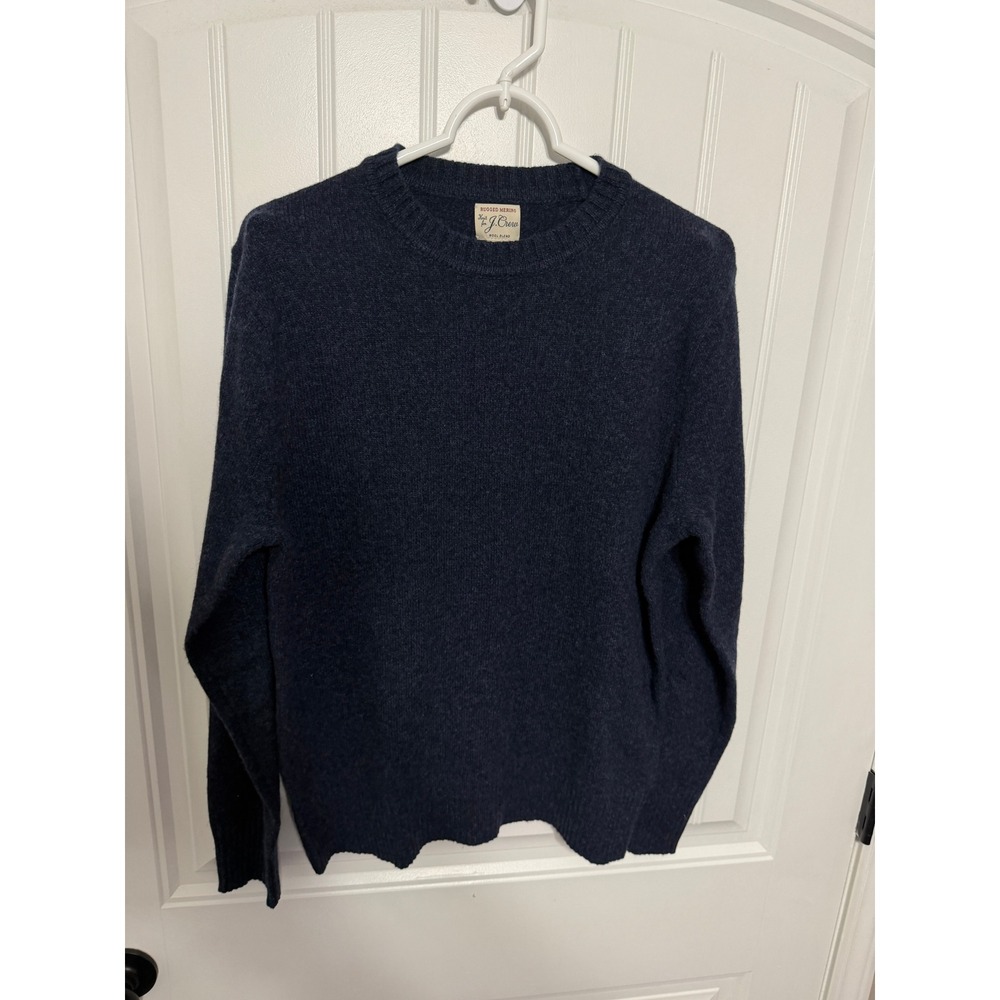 J.Crew Rugged Merino Wool Blend Sweater Mens Medium Navy Blue Crew Neck Pullover